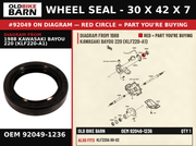 WHEEL SEAL - 30 X 42 X 7 OEM 92049-1236 diagram #92049 from 1988 KAWASAKI BAYOU 220 (KLF220-A1) | Old Bike Barn