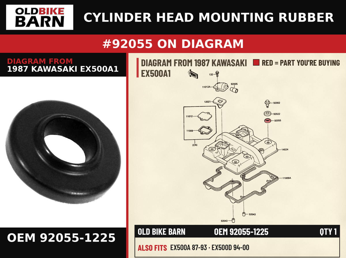 RING-O,HEAD COVER BOL OEM 92055-1225 diagram #92055 from 1987 KAWASAKI EX500A1 | Old Bike Barn