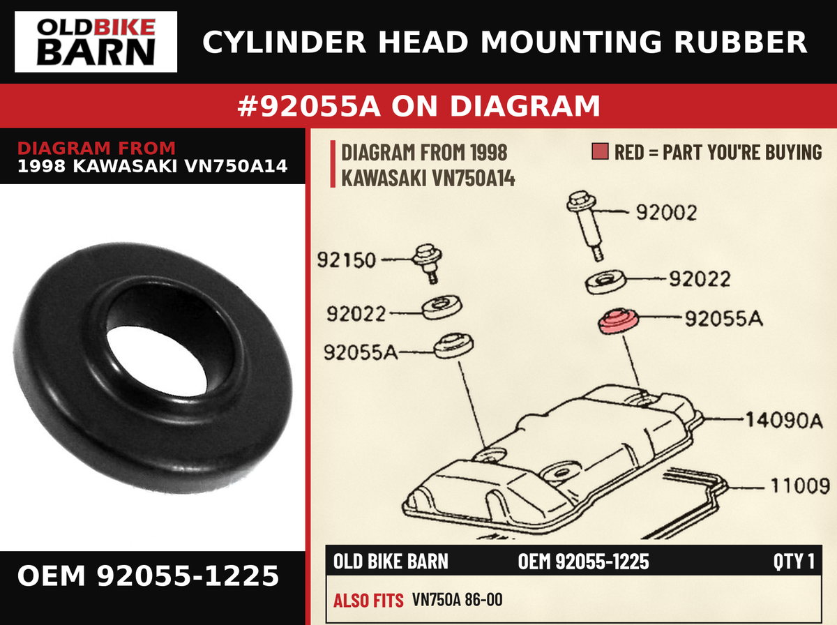 CYLINDER HEAD MOUNTING RUBBER OEM 92055-1225 diagram #92055A from 1998 KAWASAKI VN750A14 | Old Bike Barn