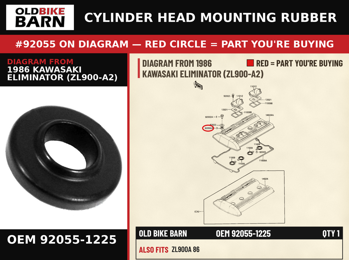 RING-O,HEAD COVER BOL OEM 92055-1225 diagram #92055 from 1986 KAWASAKI ELIMINATOR (ZL900-A2) | Old Bike Barn