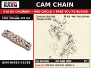 CHAIN, CAMSHAFT (10L) OEM 94590-45098 diagram #16 from 1986 YAMAHA XV1100 | Old Bike Barn