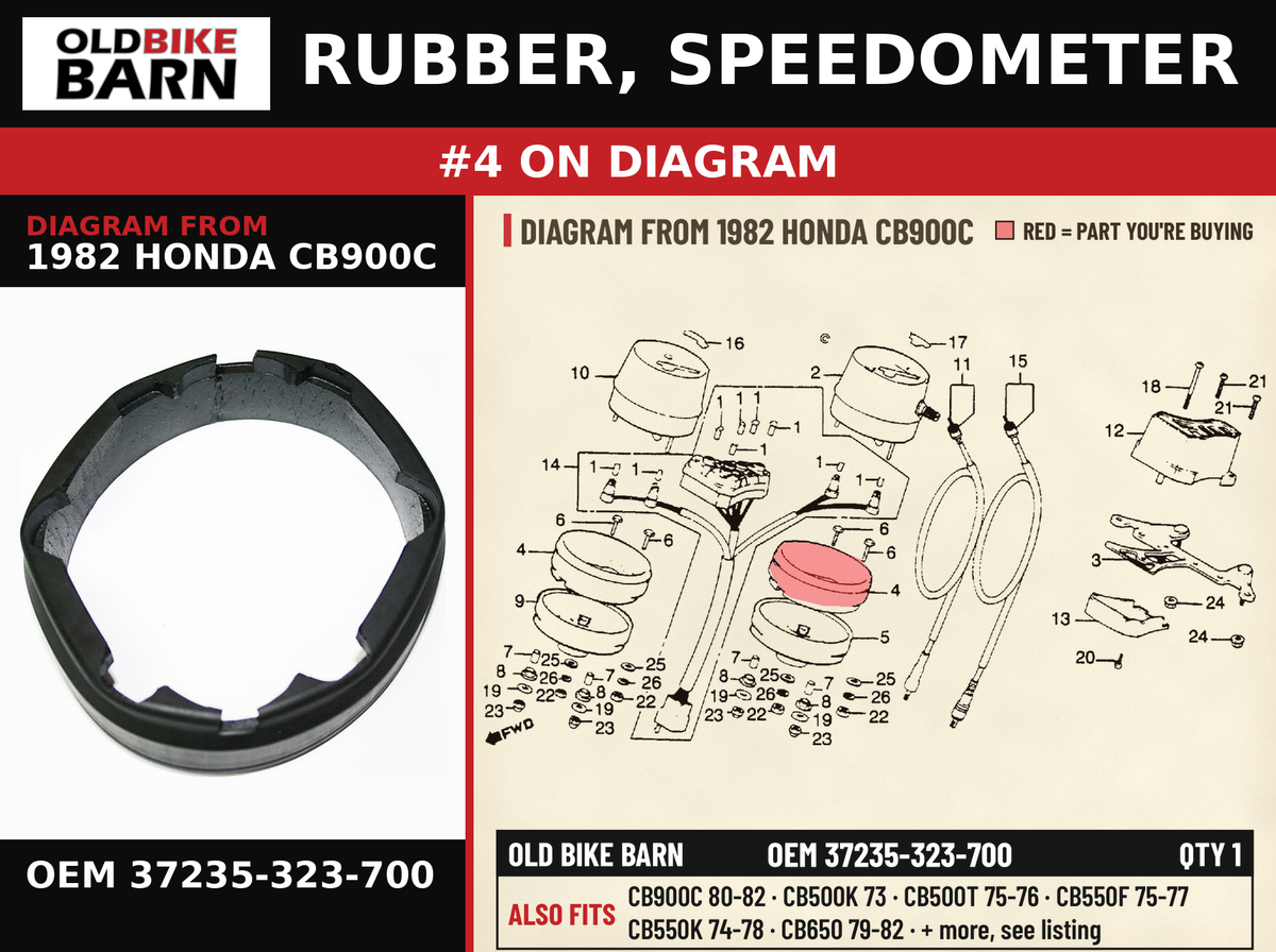 RUBBER, SPEEDOMETER OEM 37235-323-700 diagram #4 from 1982 HONDA CB900C | Old Bike Barn