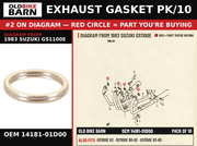 EXHAUST GASKET PK/10 OEM 14181-01D00 diagram #2 from 1983 SUZUKI GS1100E | Old Bike Barn