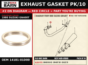EXHAUST GASKET PK/10 OEM 14181-01D00 diagram #2 from 1980 SUZUKI GN400T | Old Bike Barn