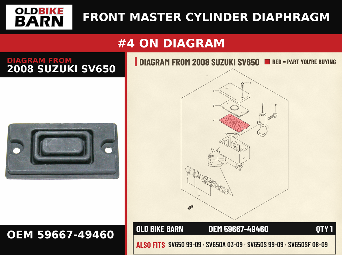 FRONT MASTER CYLINDER DIAPHRAGM OEM 59667-49460 diagram #4 from 2008 SUZUKI SV650 | Old Bike Barn