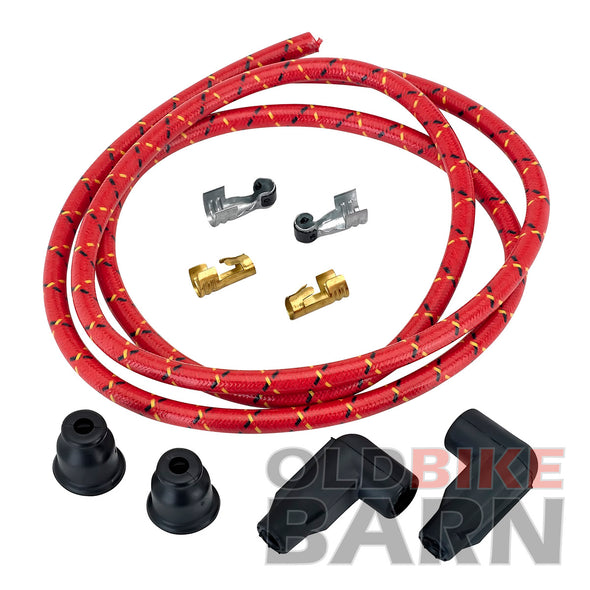 8mm Suppression Core Cloth Spark Plug Wire Sets - Red with Black & Yellow Tracers