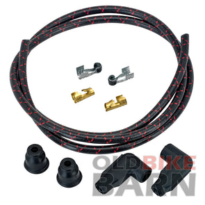 8mm Suppression Core Cloth Spark Plug Wire Sets - Black with Red Tracers