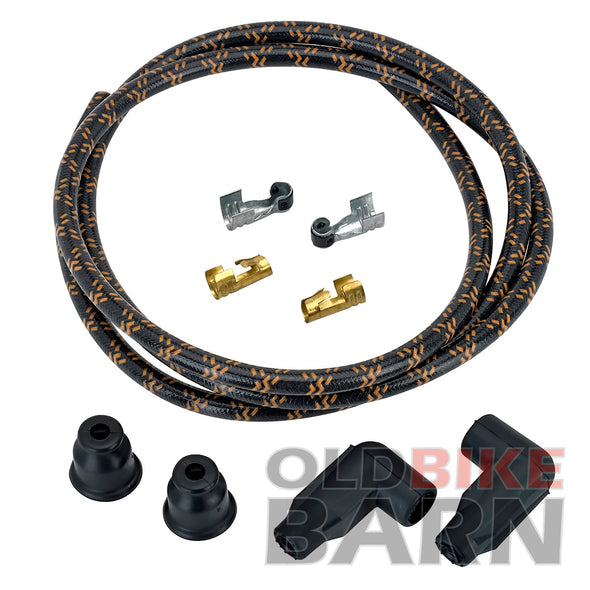 8mm Suppression Core Cloth Spark Plug Wire Sets - Black with Orange Tracers