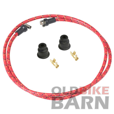 7mm Cloth Spark Plug Wire Kit - Red with Black & Yellow Tracers